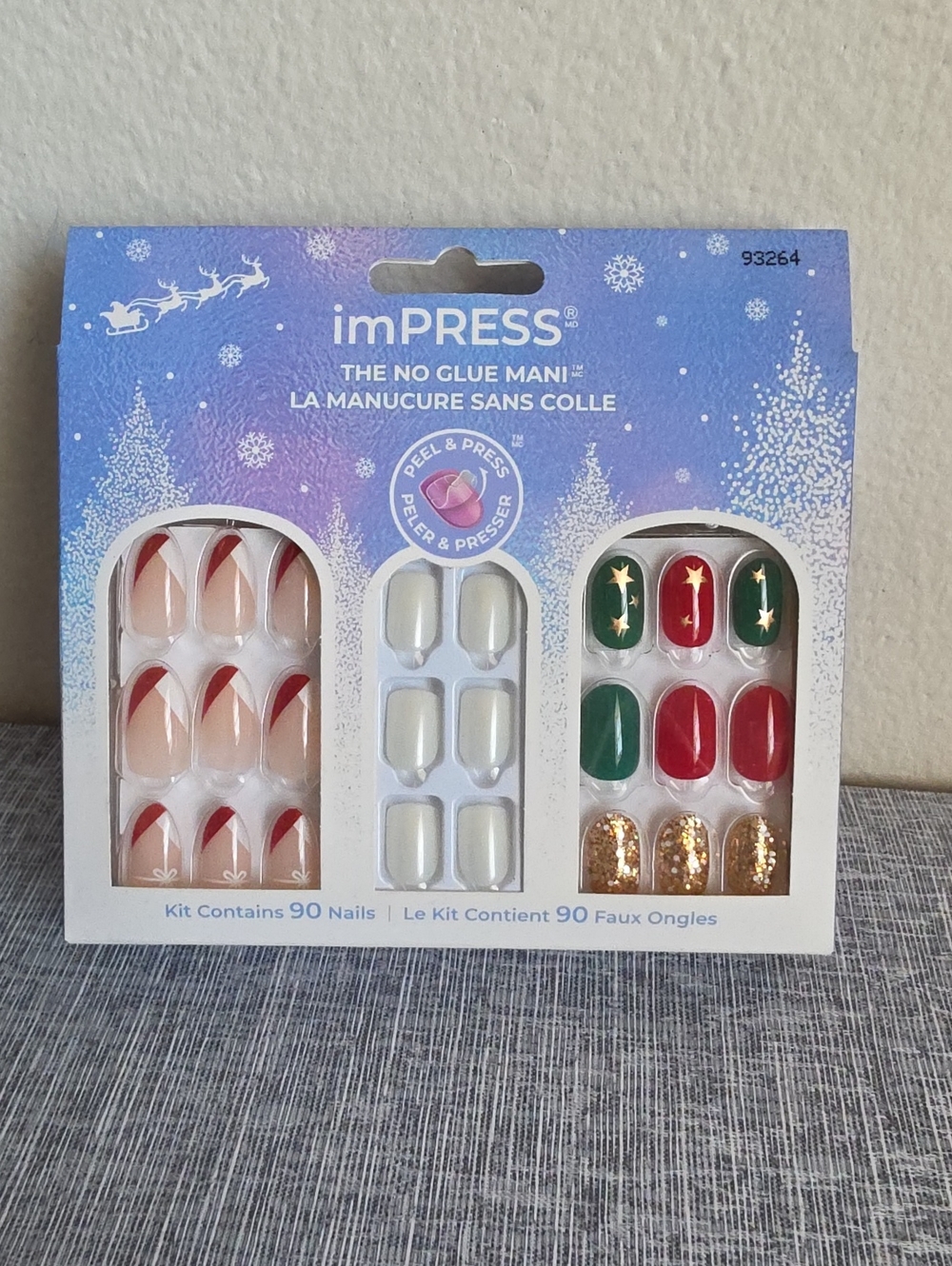 imPRESS Holiday Press On Nail Kit 93264 Red Green White Christmas Glitter New